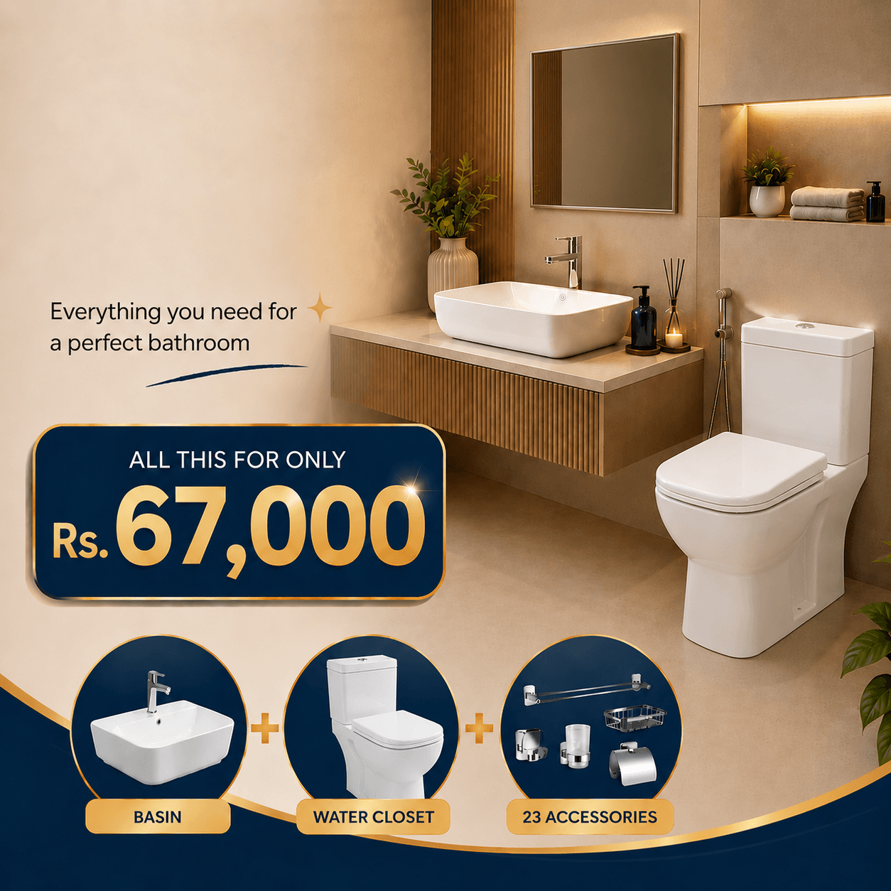 Square Commode Set – 23 Items
