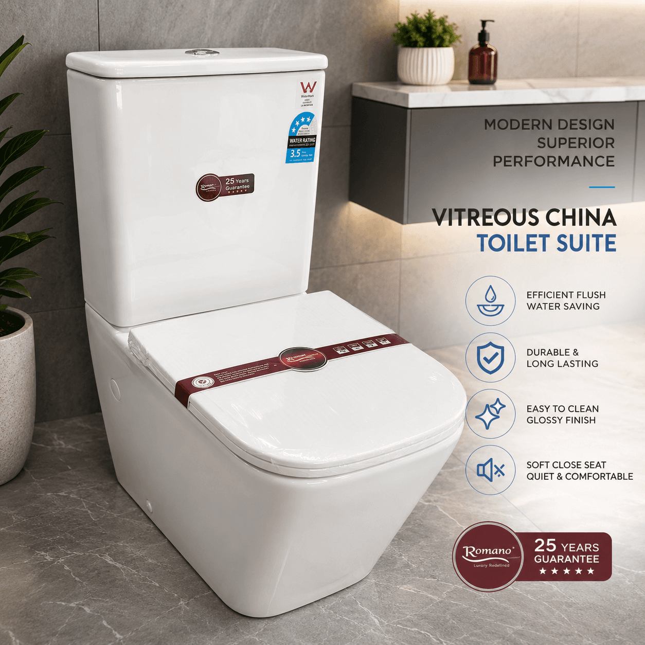 Reemer Premium Square Two Piece Water Closet