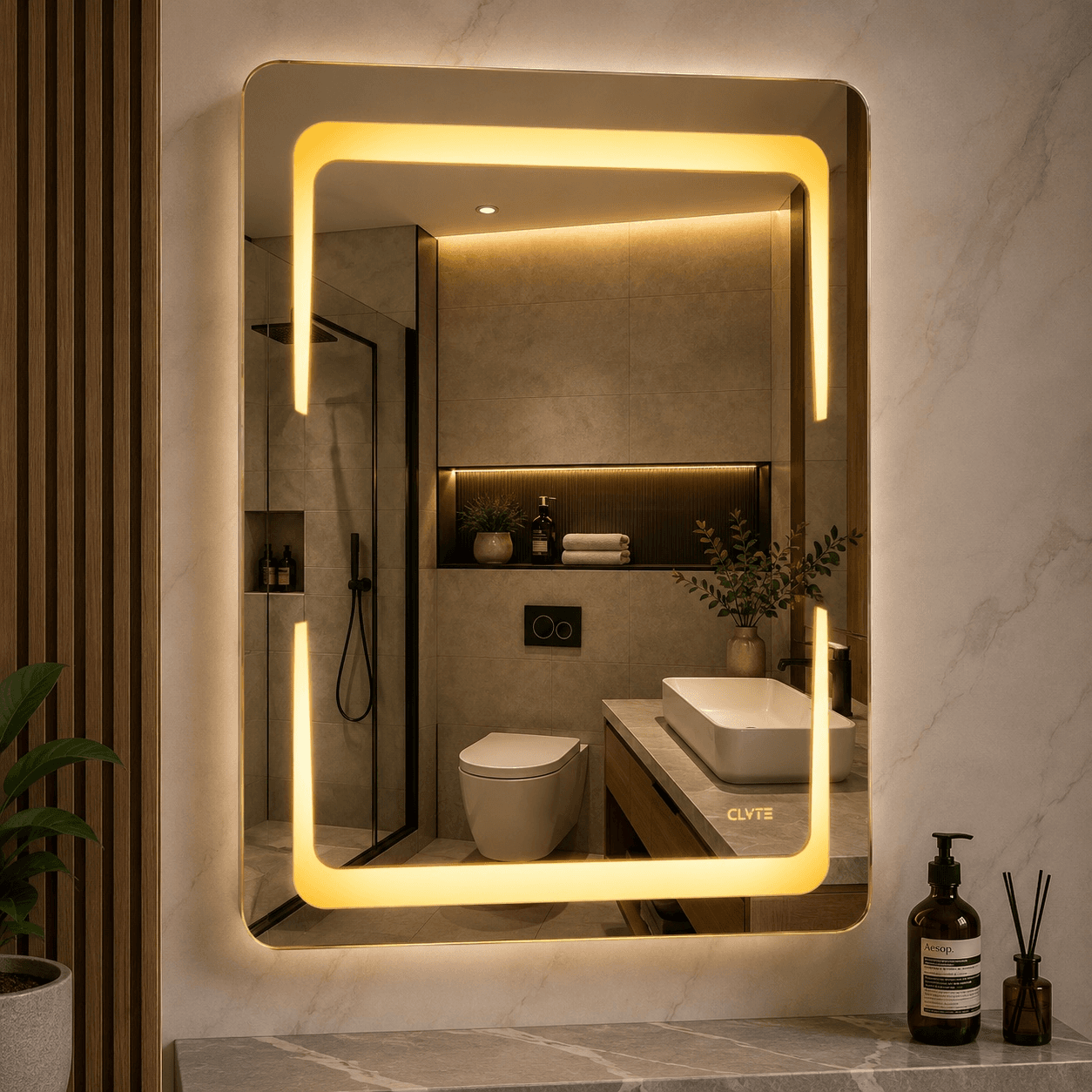 Square LED Light Bathroom Mirror (19 x 27 Inch)