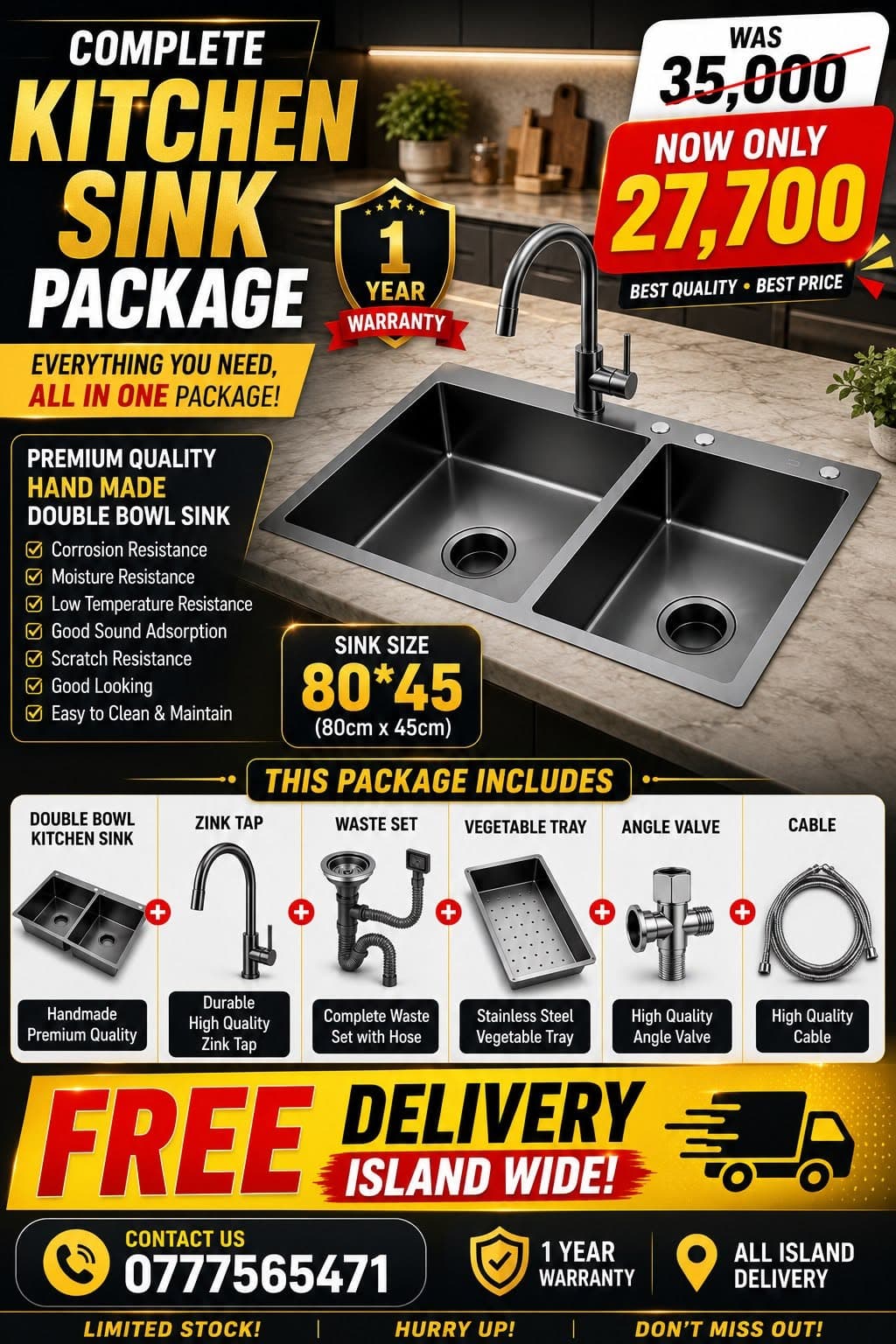🖤🔥 PREMIUM SILVER DOUBLE BOWL SINK – ONLY Rs. 27,700! 🔥🖤