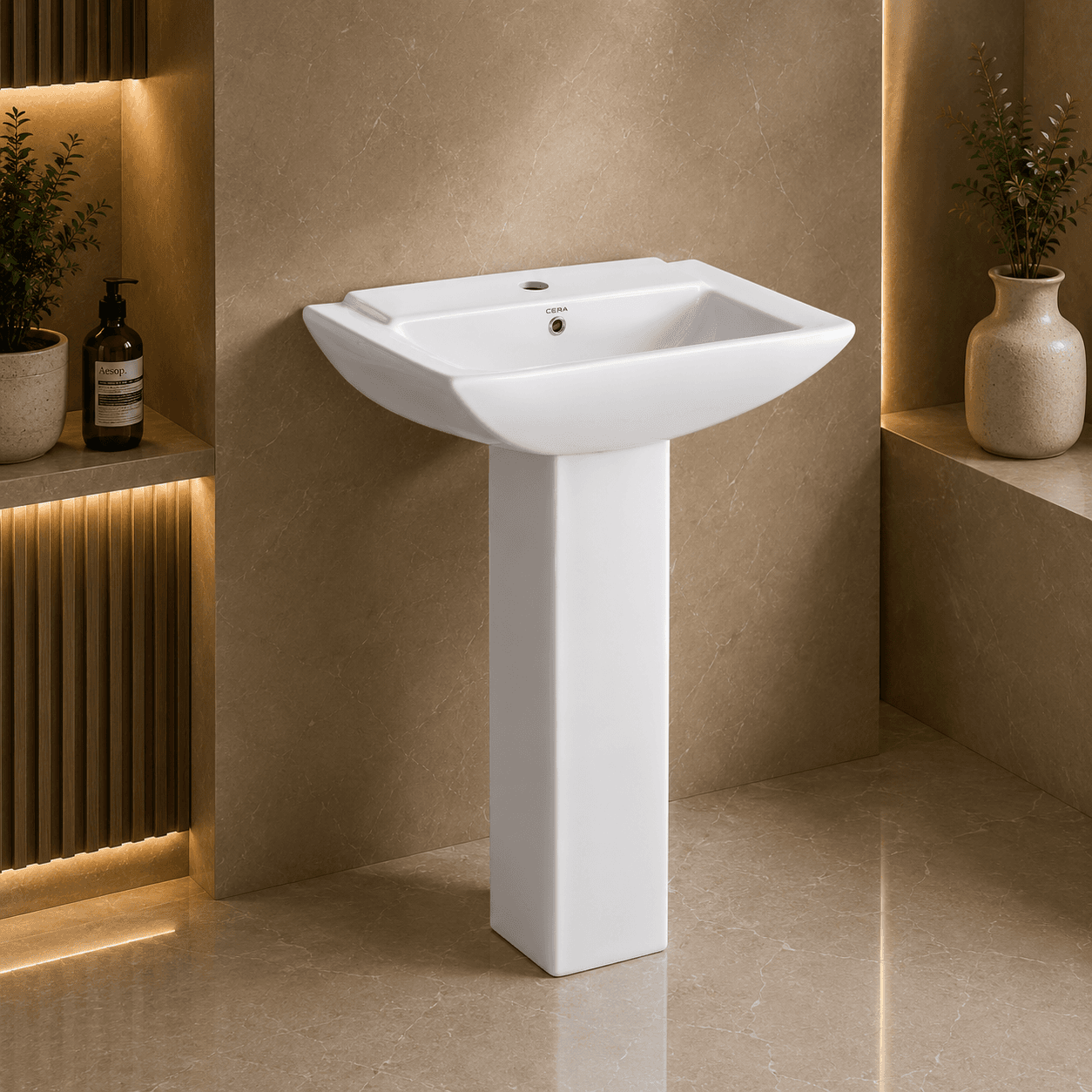 Altis white basin with pedestal ceramic wash basin modern bathroom design
