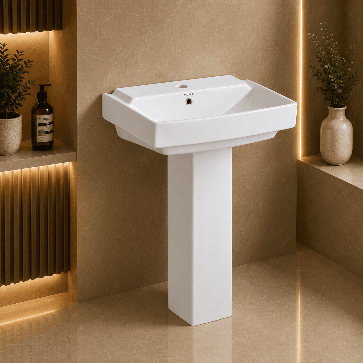Tessa white basin with pedestal ceramic wash basin modern bathroom design