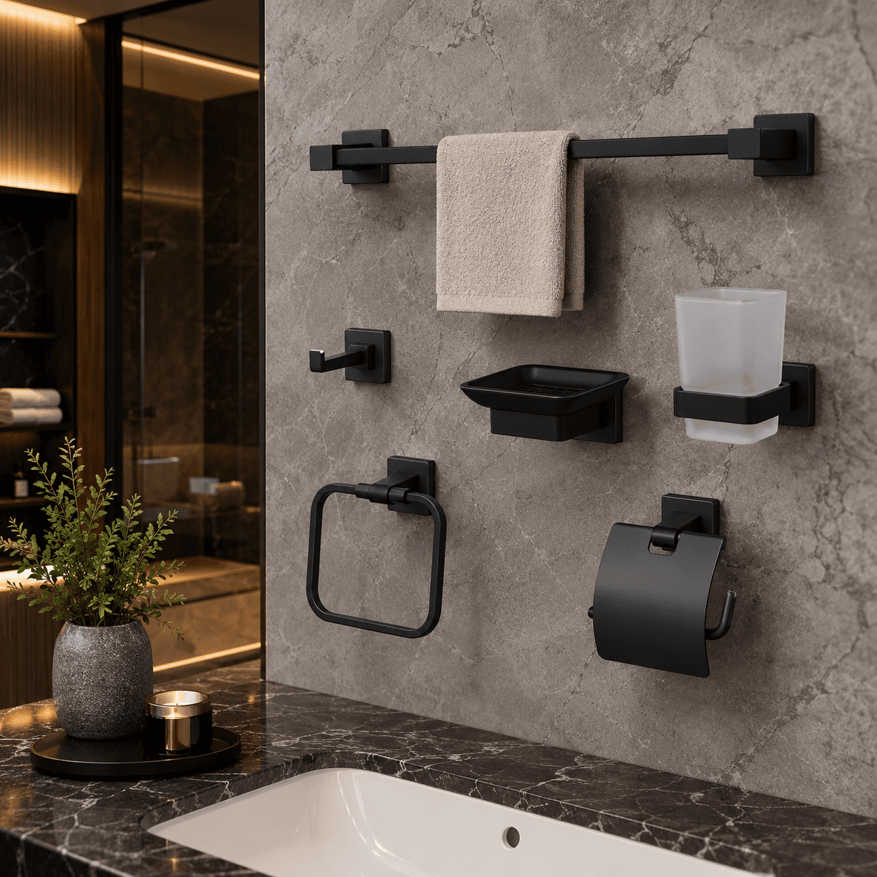 Miller 7 Piece Bathroom Accessories Set - Matte Black