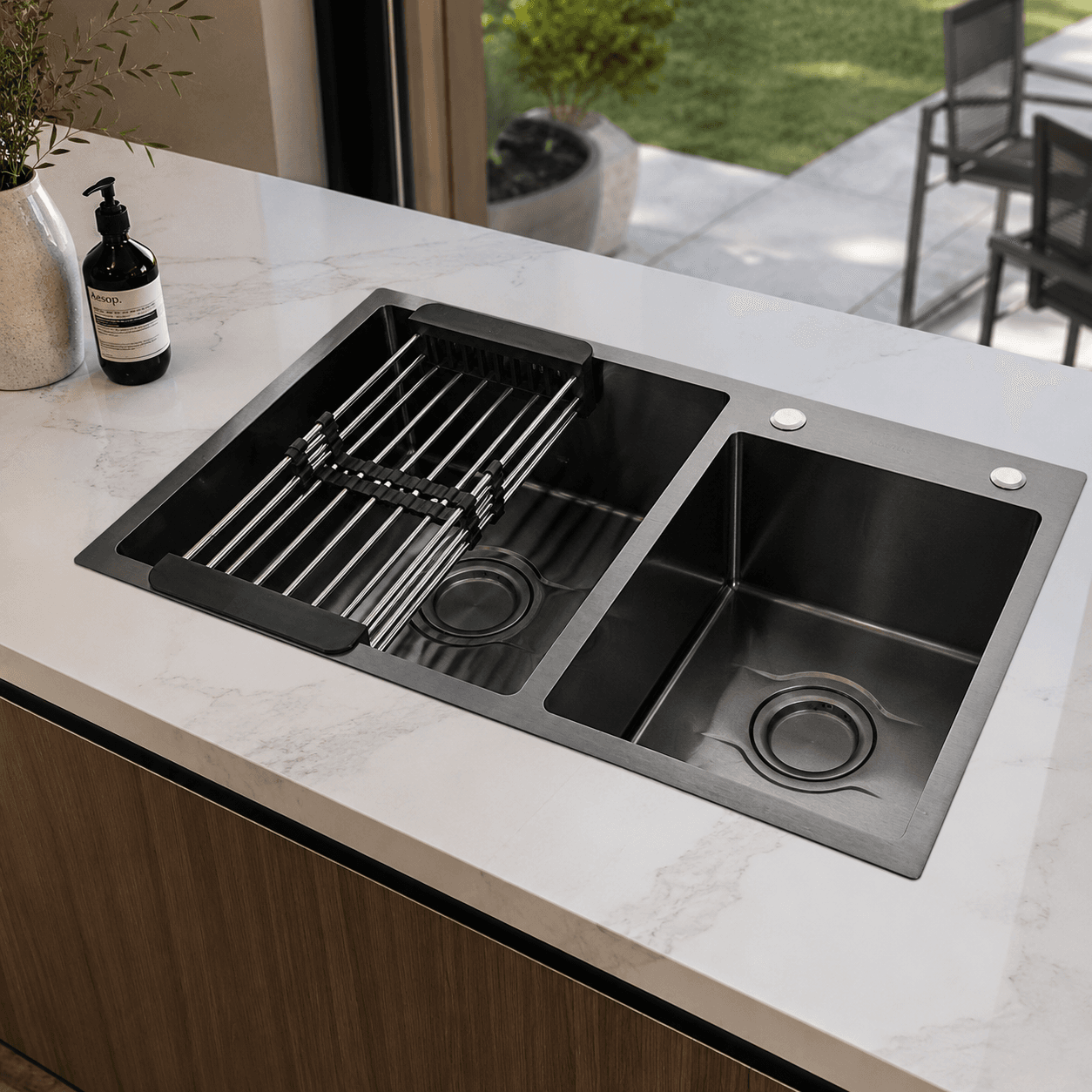 Double Bowl Black Steel Kitchen Sink (32 X 18 Inch)