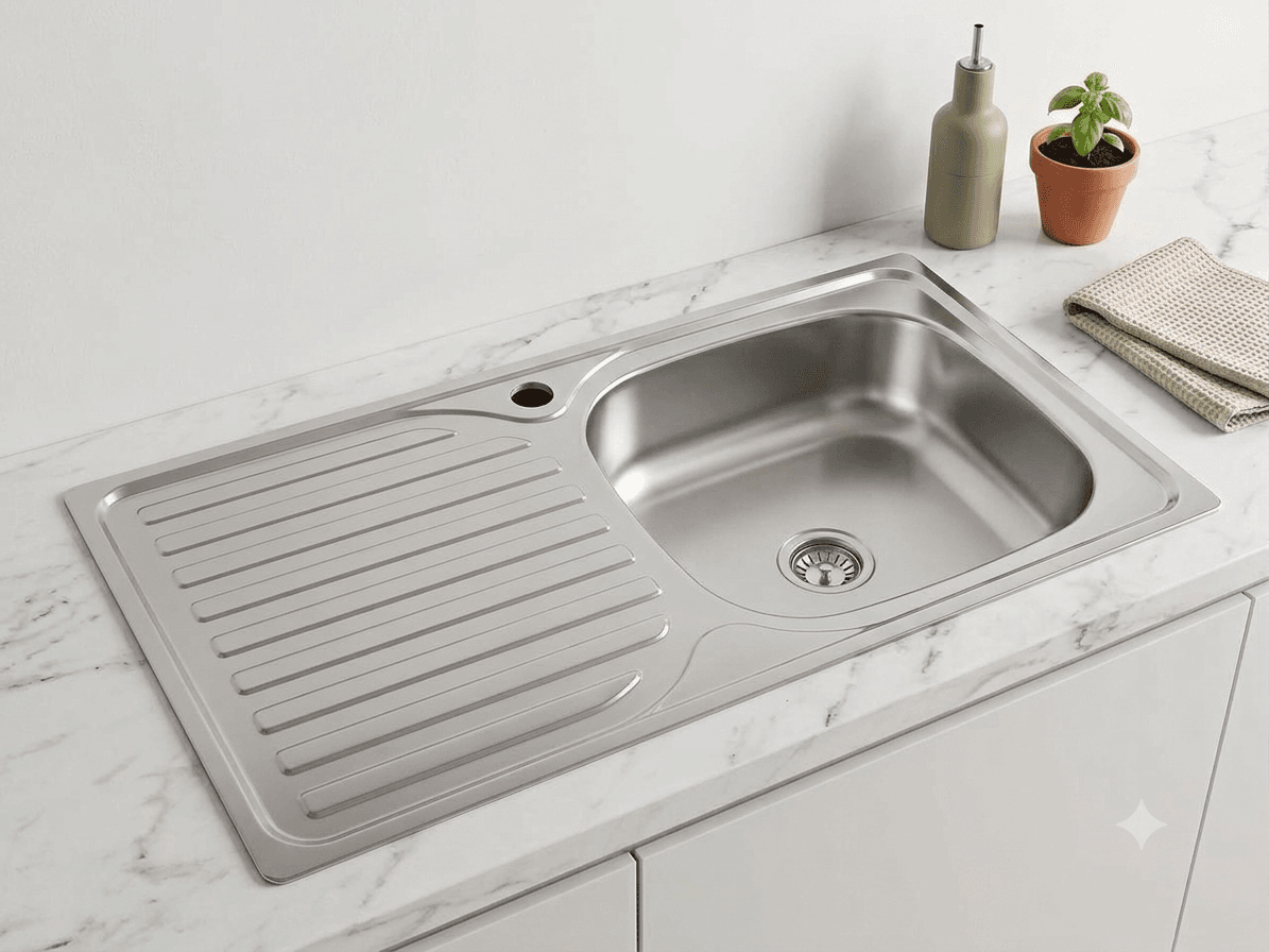 Matte Stainless Steel Kitchen Sink with Left Drain Tray 36 x 18
