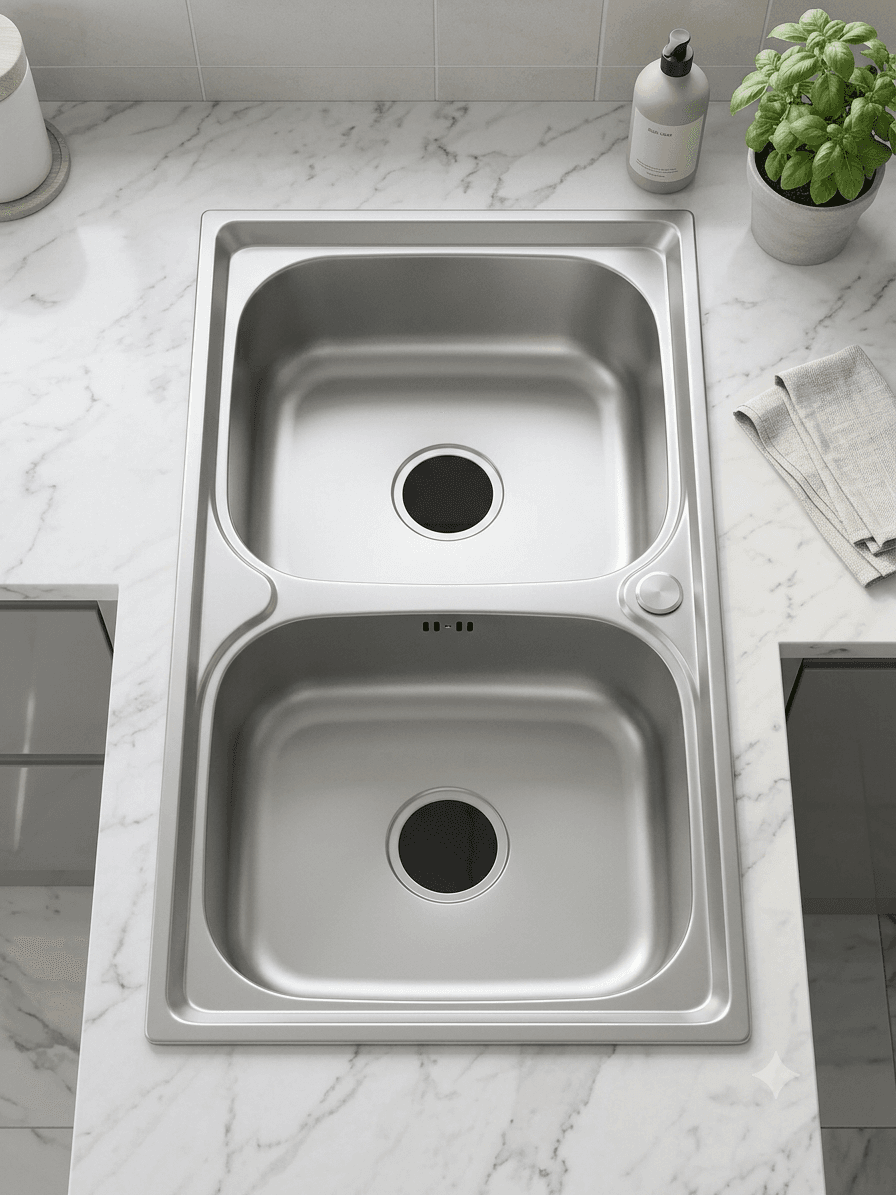 Matt Silver Double Bowl Kitchen Sink 30 x 16