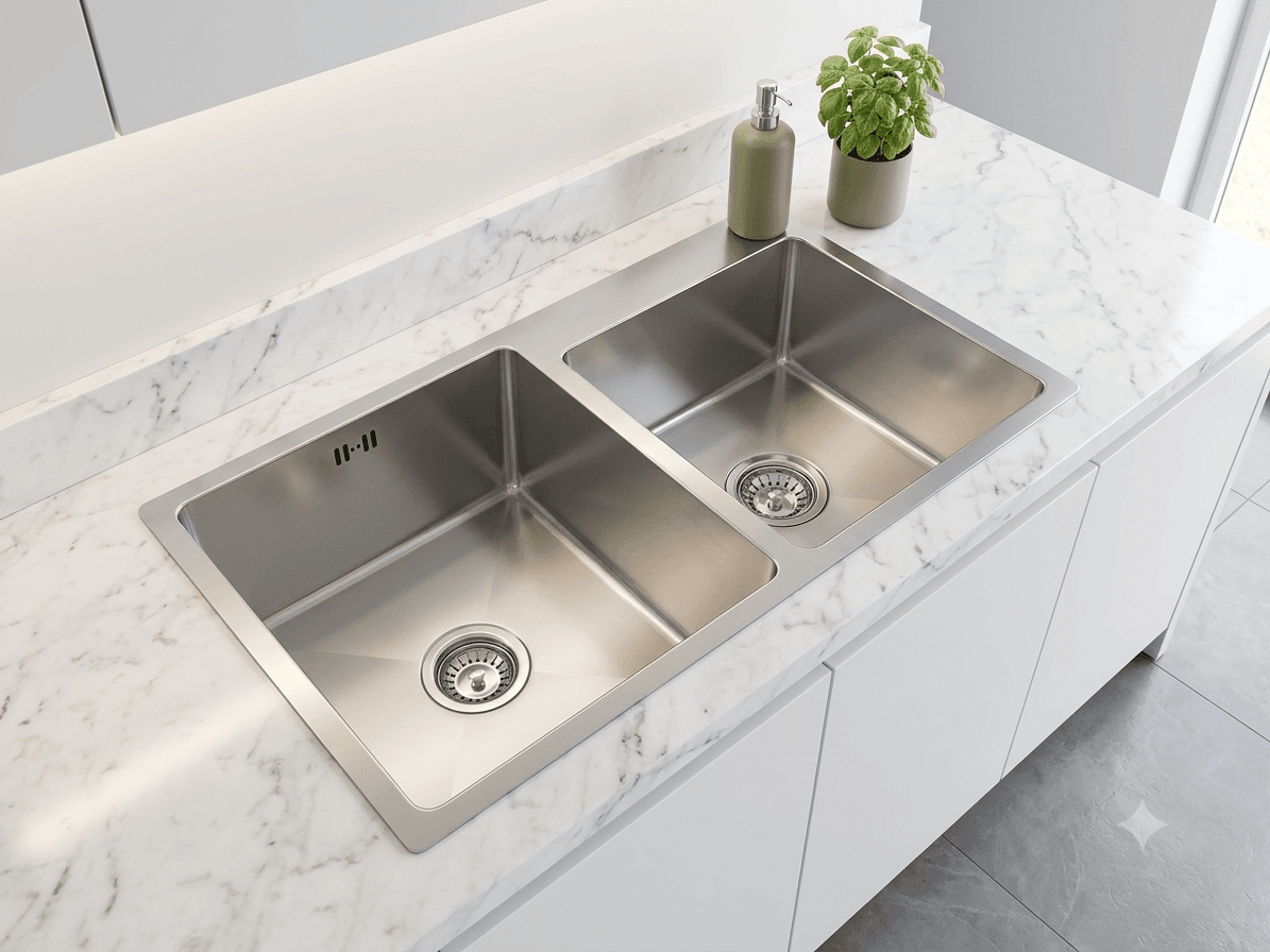 Double Bowl Silver Steel Kitchen Sink (32 X 18 Inch)