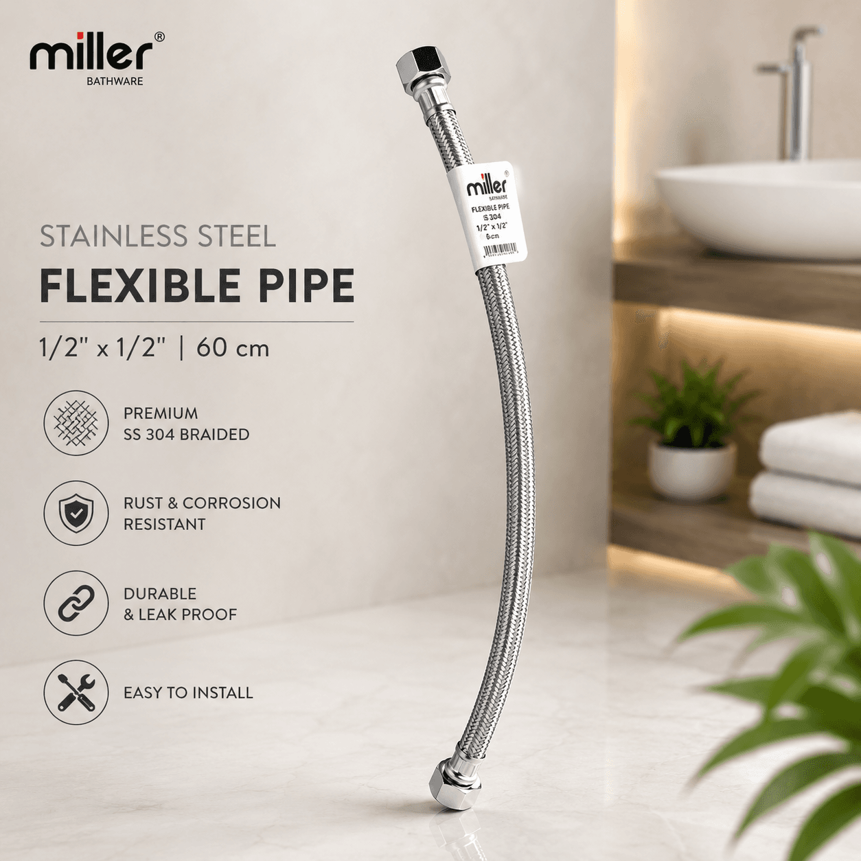 Miller Stainless Steel Flexible Cable 45cm
