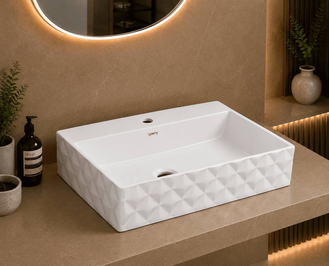 Diamond table top basin modern ceramic countertop wash basin white bathroom design